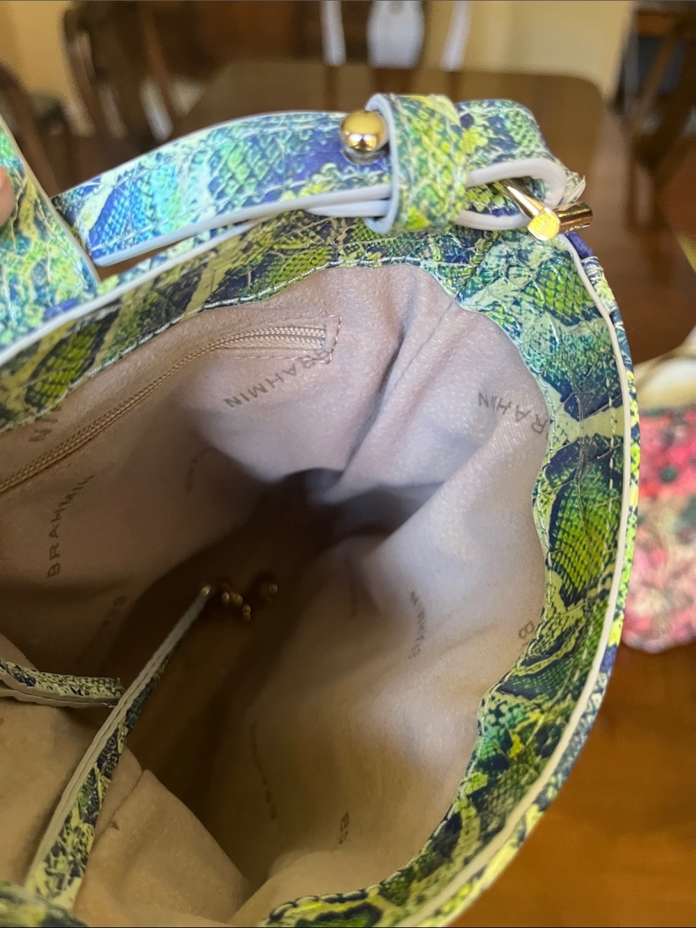 Brahmin Crossbody Bag with Blue-Green Snakeskin Print - Picture 4 of 4